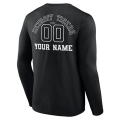 Detroit Tigers Monochrome Personalized Name & Number Long Sleeve T-Shirt - Black T-shirts