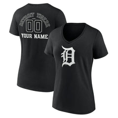 Detroit Tigers Women's Monochrome Personalized Name & Number V-Neck T-Shirt - Black T-shirts