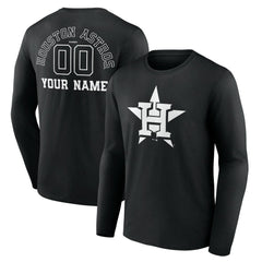 Houston Astros Monochrome Personalized Name & Number Long Sleeve T-Shirt - Black T-shirts