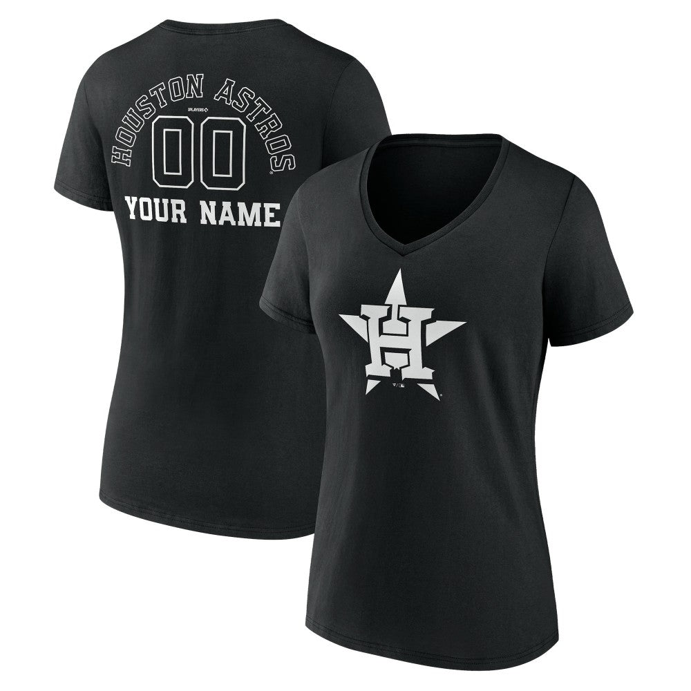 Houston Astros Women's Monochrome Personalized Name & Number V-Neck T-Shirt - Black T-shirts