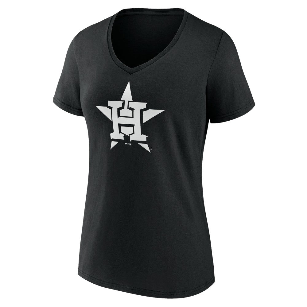 Houston Astros Women's Monochrome Personalized Name & Number V-Neck T-Shirt - Black T-shirts