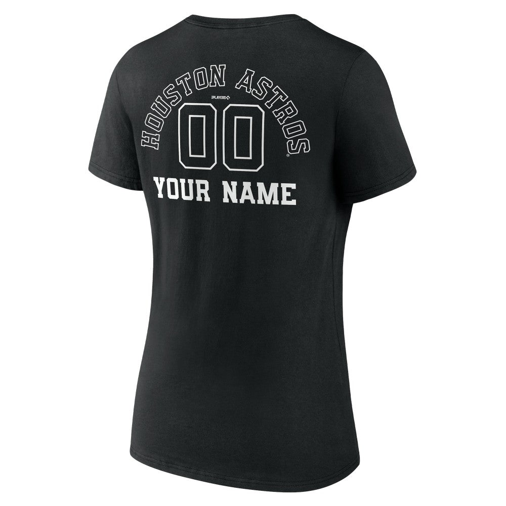 Houston Astros Women's Monochrome Personalized Name & Number V-Neck T-Shirt - Black T-shirts