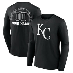 Kansas City Royals Monochrome Personalized Name & Number Long Sleeve T-Shirt - Black T-shirts