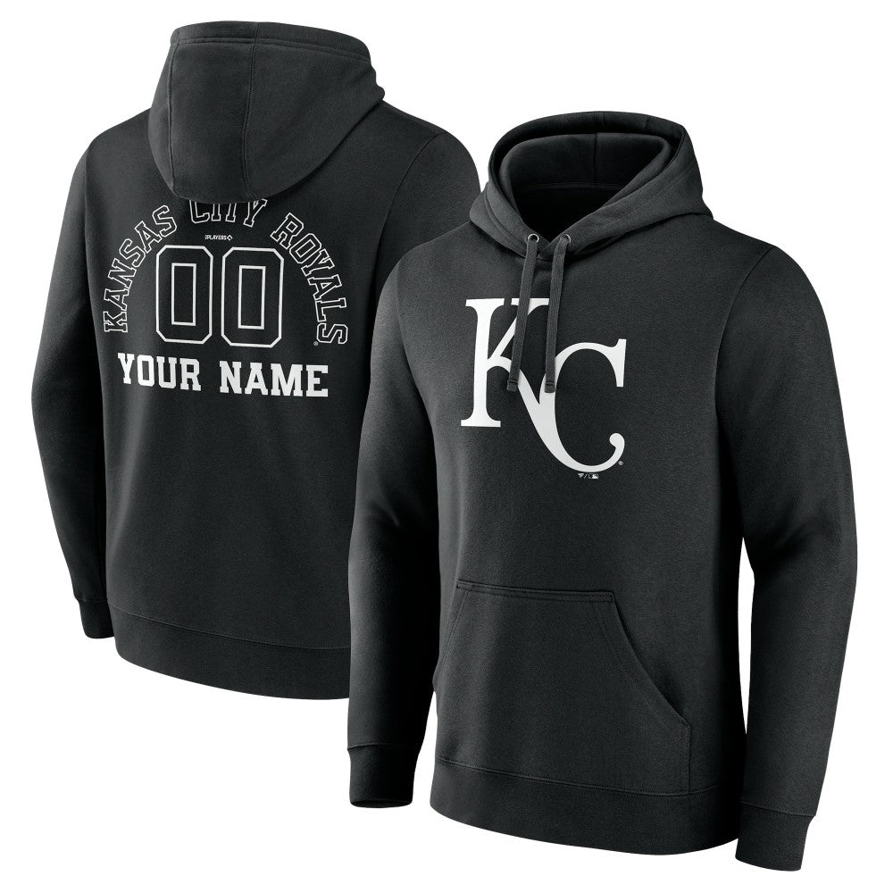 Kansas City Royals Monochrome Personalized Name & Number Pullover Hoodie - Black Hoodies
