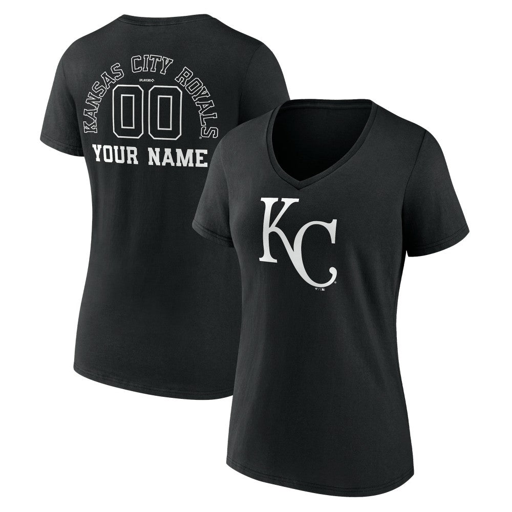 Kansas City Royals Women's Monochrome Personalized Name & Number V-Neck T-Shirt - Black T-shirts