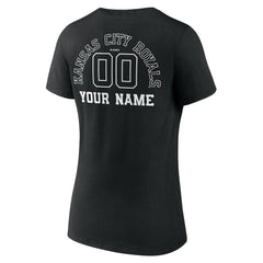 Kansas City Royals Women's Monochrome Personalized Name & Number V-Neck T-Shirt - Black T-shirts