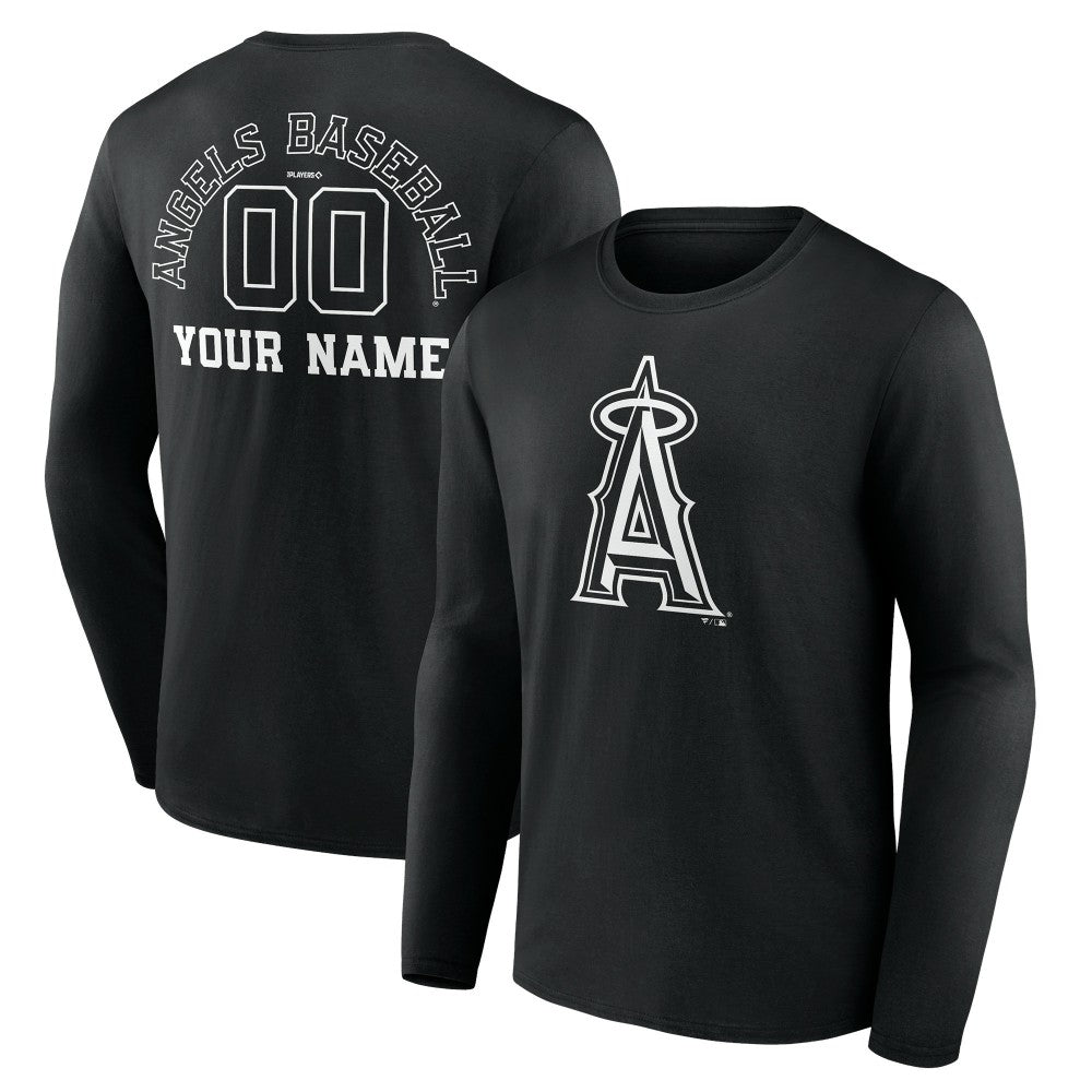 Los Angeles Angels Monochrome Personalized Name & Number Long Sleeve T-Shirt - Black T-shirts