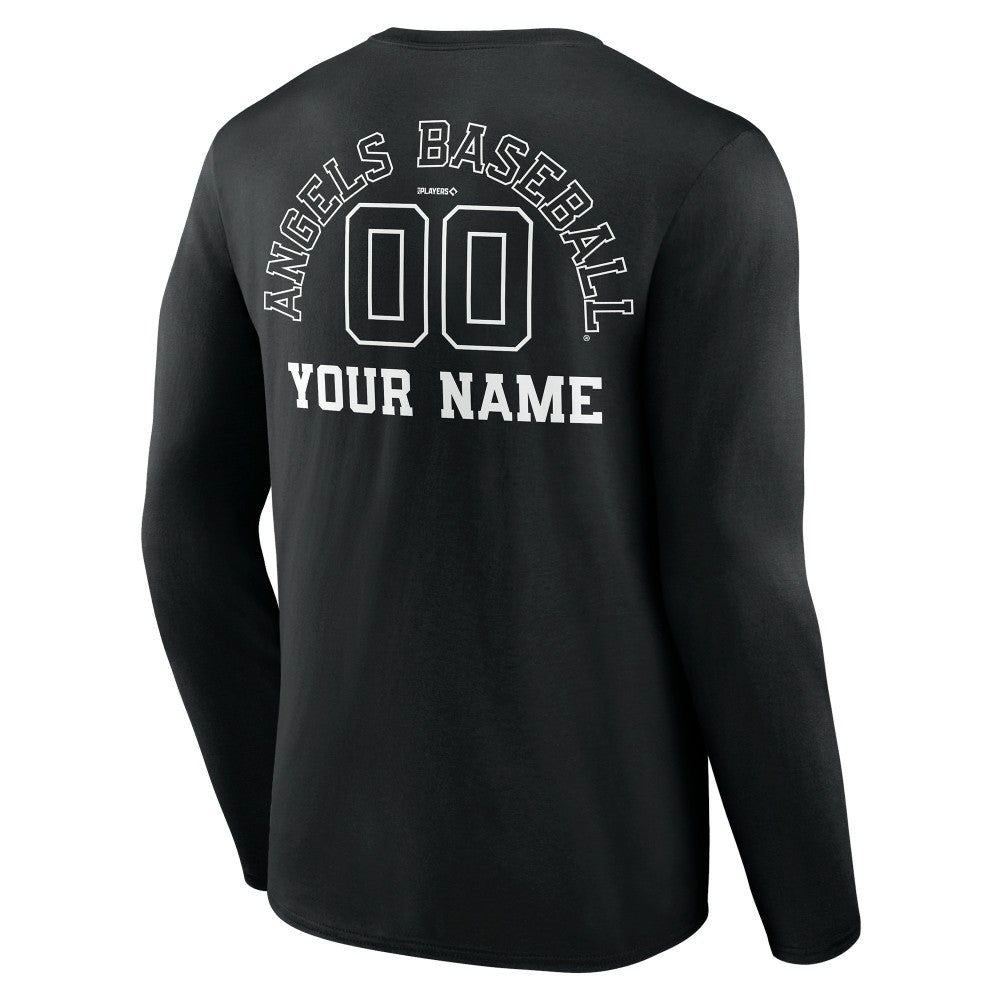 Los Angeles Angels Monochrome Personalized Name & Number Long Sleeve T-Shirt - Black T-shirts