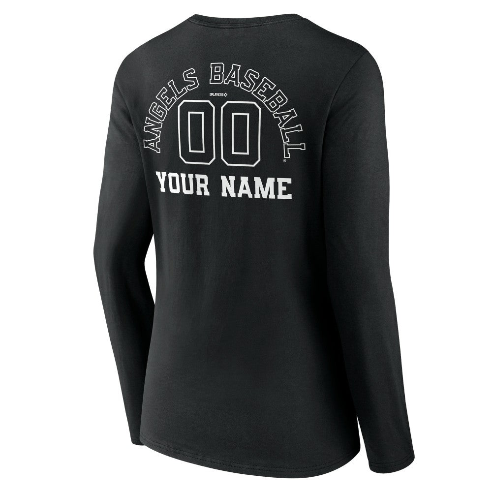 Los Angeles Angels Women's Monochrome Personalized Name & Number Long Sleeve V-Neck T-Shirt - Black T-shirts