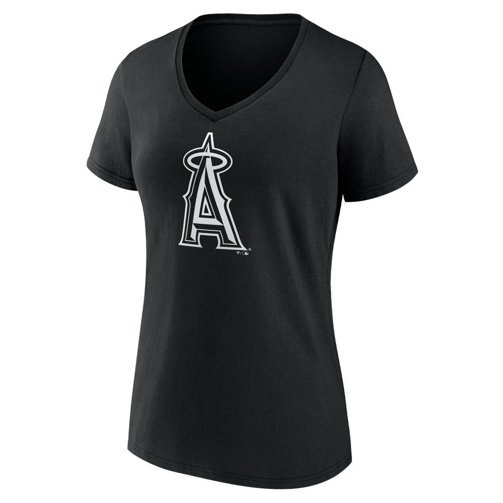 Los Angeles Angels Women's Monochrome Personalized Name & Number V-Neck T-Shirt - Black T-shirts