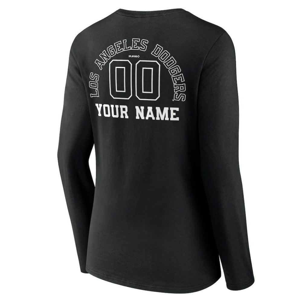 Los Angeles Dodgers Women's Monochrome Personalized Name & Number Long Sleeve V-Neck T-Shirt - Black T-shirts