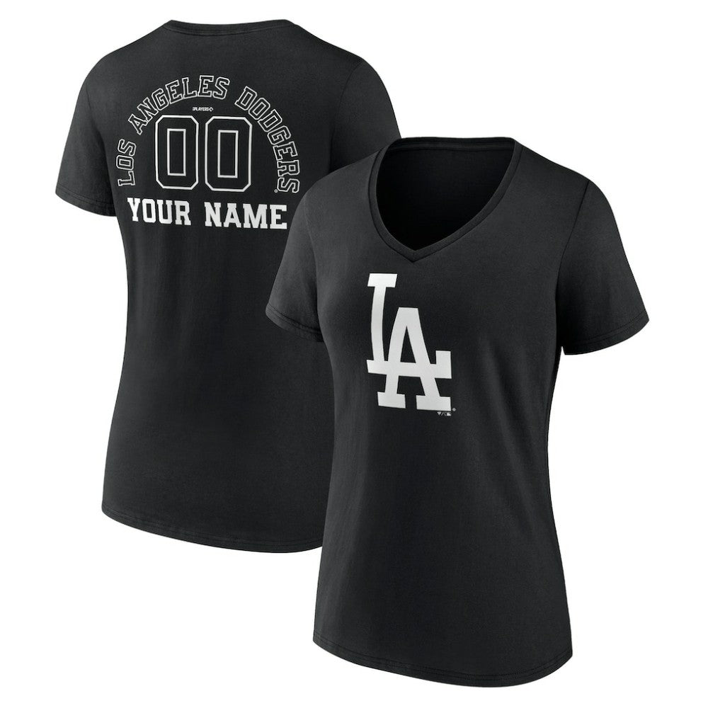 Los Angeles Dodgers Women's Monochrome Personalized Name & Number V-Neck T-Shirt - Black T-shirts