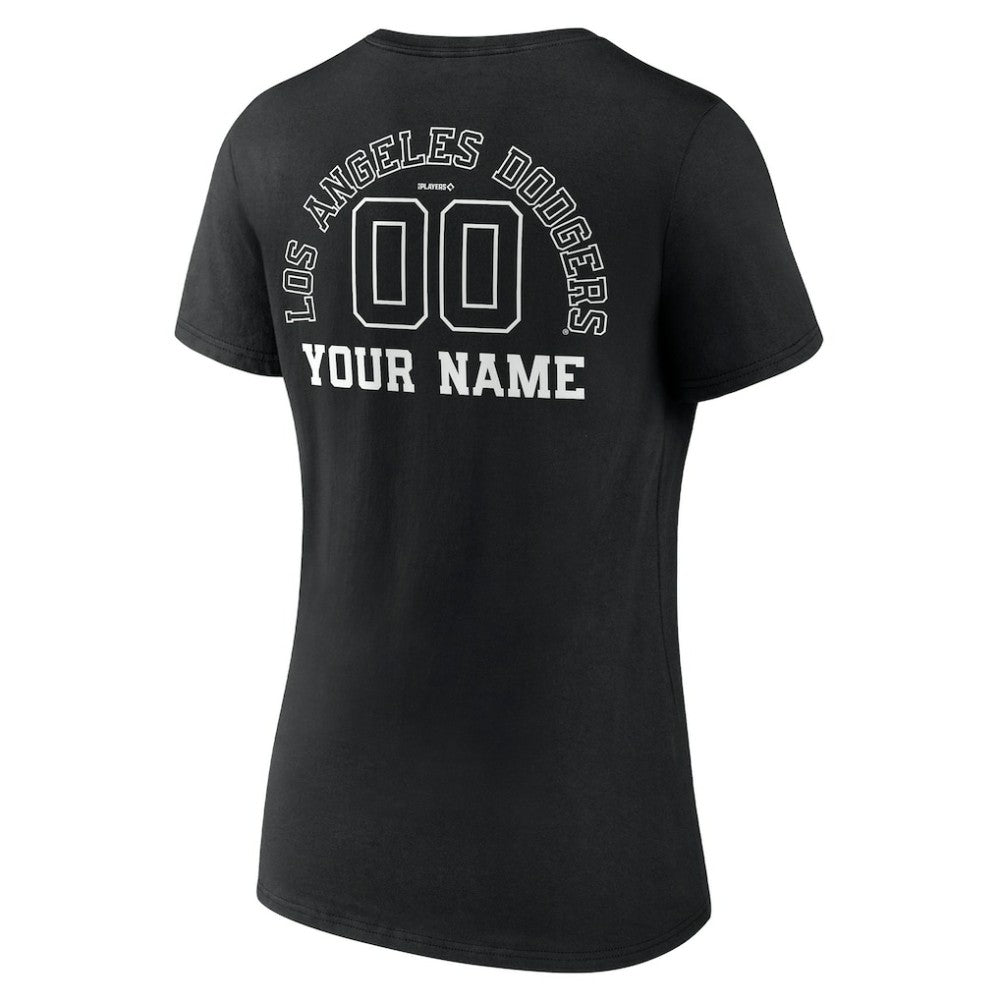 Los Angeles Dodgers Women's Monochrome Personalized Name & Number V-Neck T-Shirt - Black T-shirts