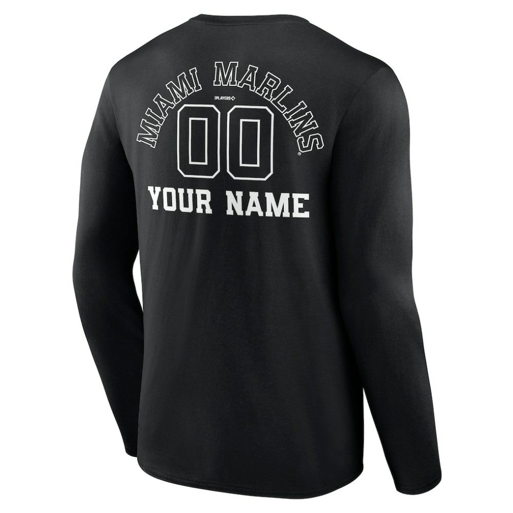 Miami Marlins Monochrome Personalized Name & Number Long Sleeve T-Shirt - Black T-shirts