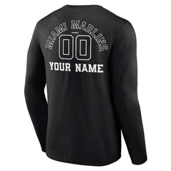 Miami Marlins Monochrome Personalized Name & Number Long Sleeve T-Shirt - Black T-shirts