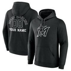 Miami Marlins Monochrome Personalized Name & Number Pullover Hoodie - Black Hoodies