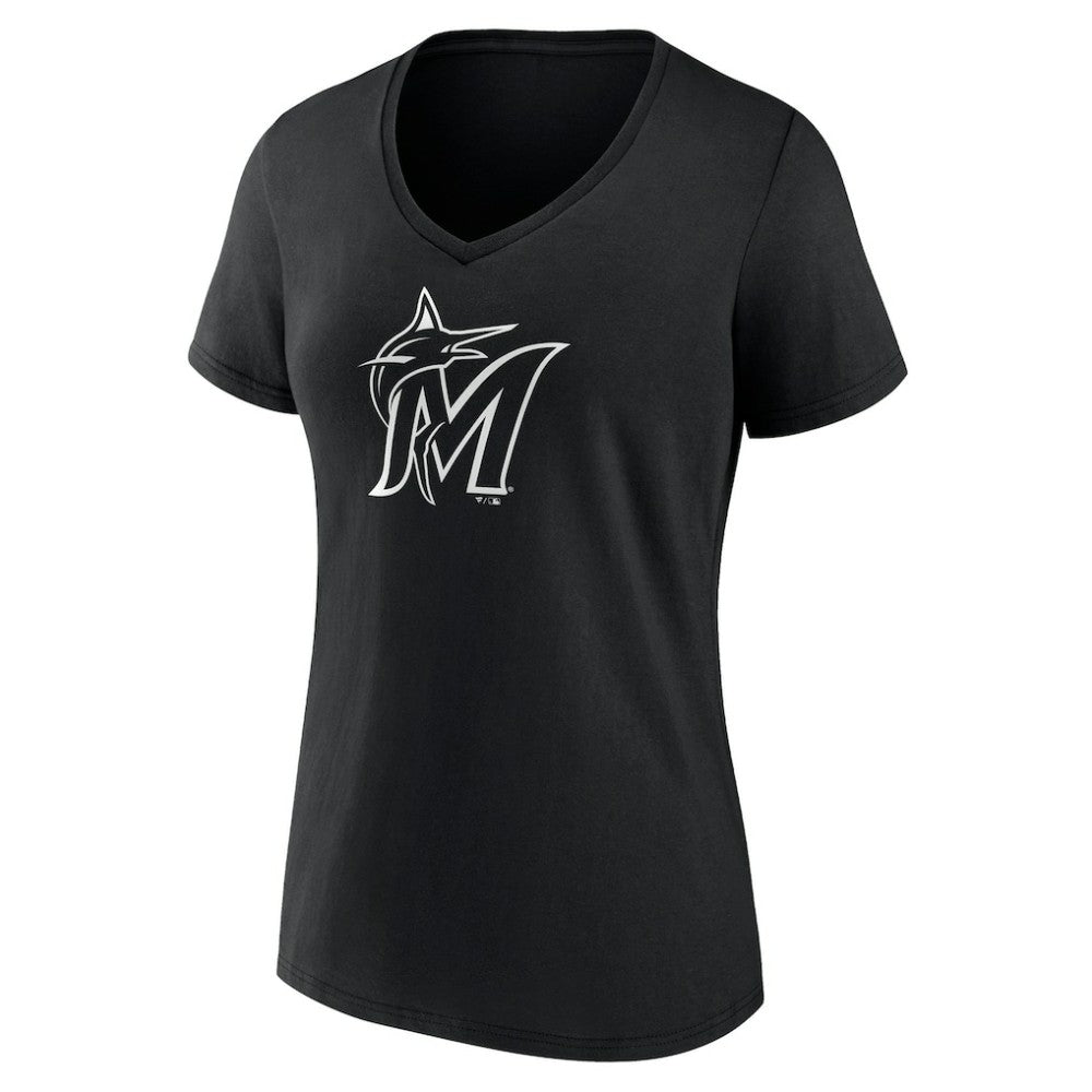 Miami Marlins Women's Monochrome Personalized Name & Number V-Neck T-Shirt - Black T-shirts