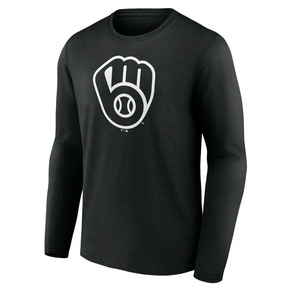 Milwaukee Brewers Monochrome Personalized Name & Number Long Sleeve T-Shirt - Black T-shirts
