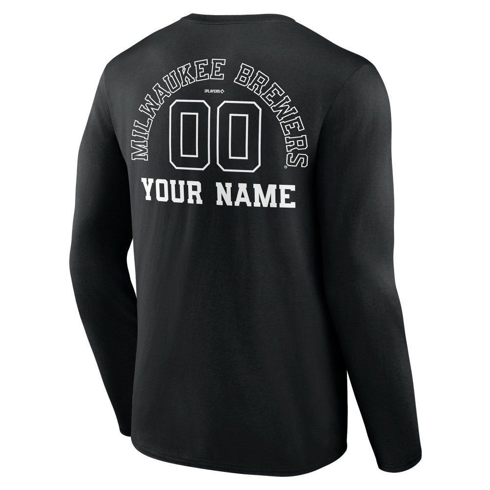 Milwaukee Brewers Monochrome Personalized Name & Number Long Sleeve T-Shirt - Black T-shirts