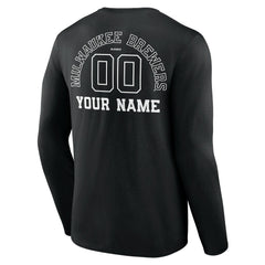 Milwaukee Brewers Monochrome Personalized Name & Number Long Sleeve T-Shirt - Black T-shirts