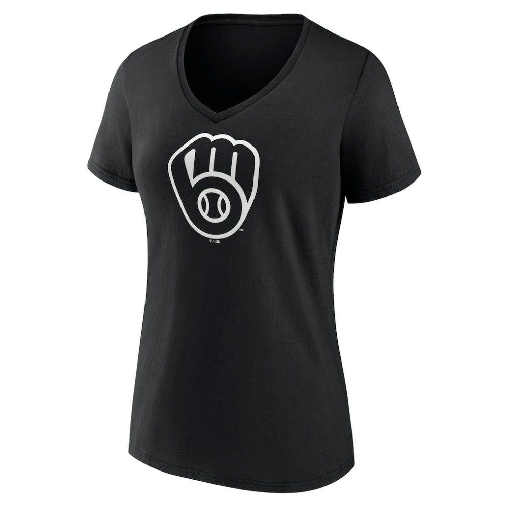 Milwaukee Brewers Women's Monochrome Personalized Name & Number V-Neck T-Shirt - Black T-shirts