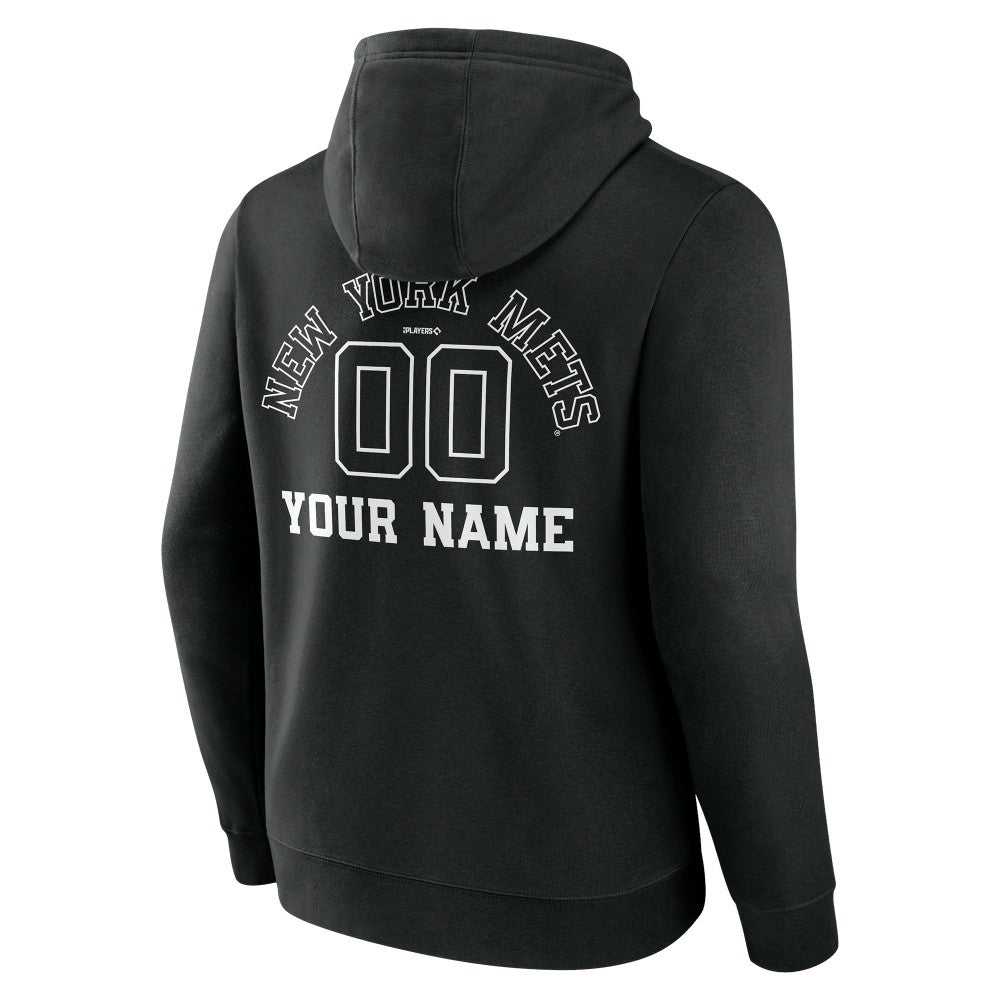 New York Mets Monochrome Personalized Name & Number Pullover Hoodie - Black Hoodies
