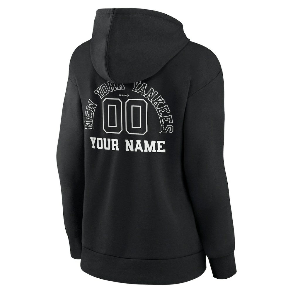 New York Yankees Women's Monochrome Personalized Name & Number Pullover Hoodie - Black Hoodies