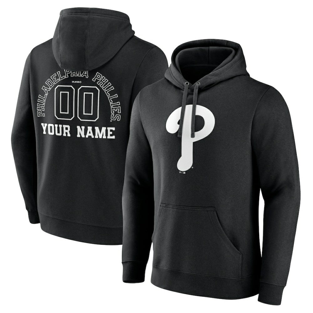 Philadelphia Phillies Monochrome Personalized Name & Number Pullover Hoodie - Black Hoodies
