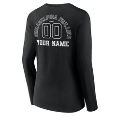 Philadelphia Phillies Women's Monochrome Personalized Name & Number Long Sleeve V-Neck T-Shirt - Black T-shirts