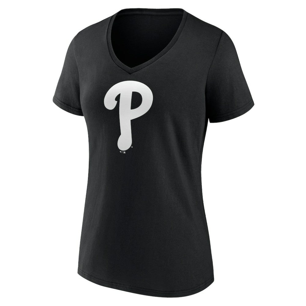 Philadelphia Phillies Women's Monochrome Personalized Name & Number V-Neck T-Shirt - Black T-shirts