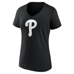 Philadelphia Phillies Women's Monochrome Personalized Name & Number V-Neck T-Shirt - Black T-shirts