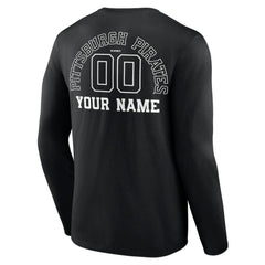 Pittsburgh Pirates Monochrome Personalized Name & Number Long Sleeve T-Shirt - Black T-shirts