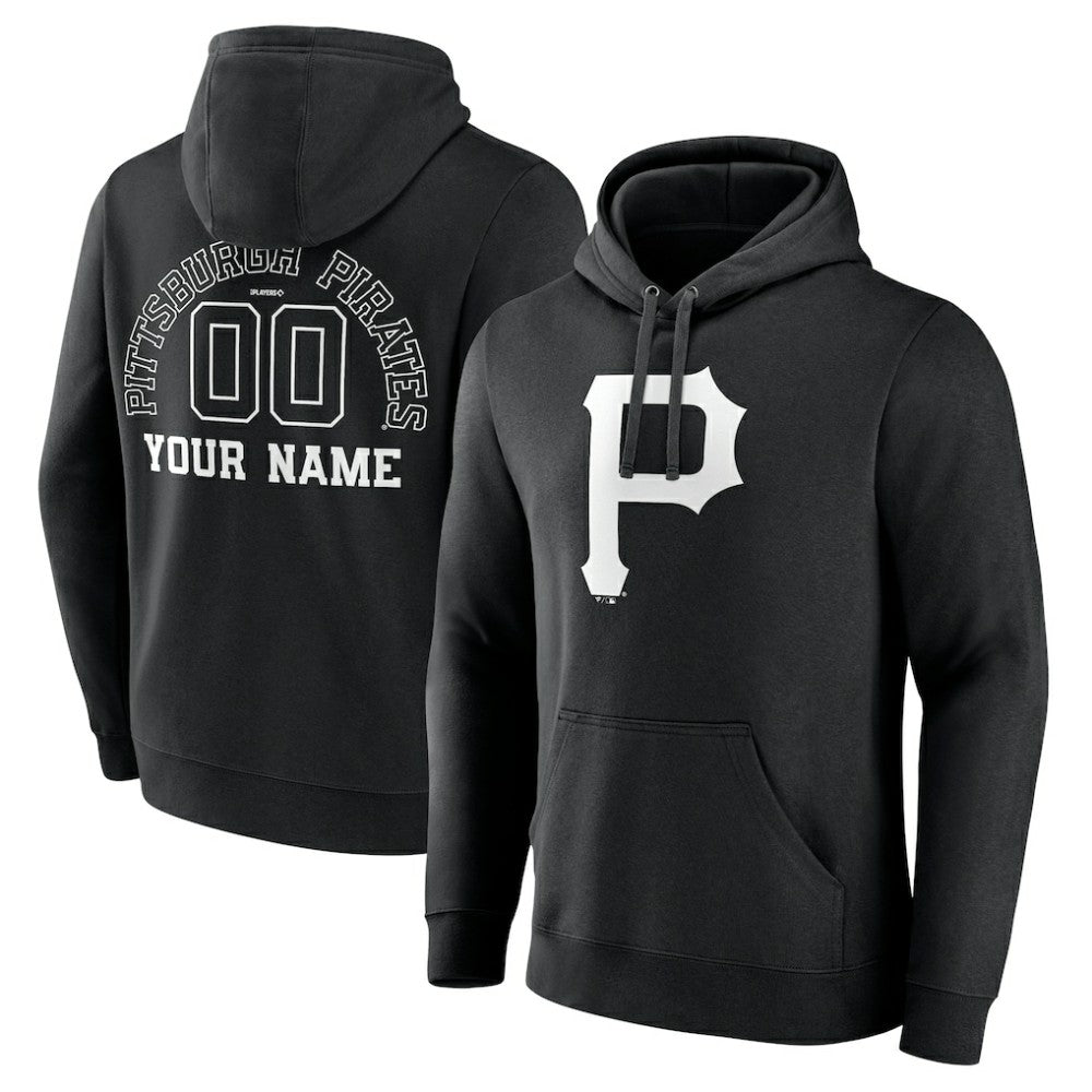 Pittsburgh Pirates Monochrome Personalized Name & Number Pullover Hoodie - Black Hoodies