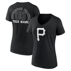 Pittsburgh Pirates Women's Monochrome Personalized Name & Number V-Neck T-Shirt - Black T-shirts