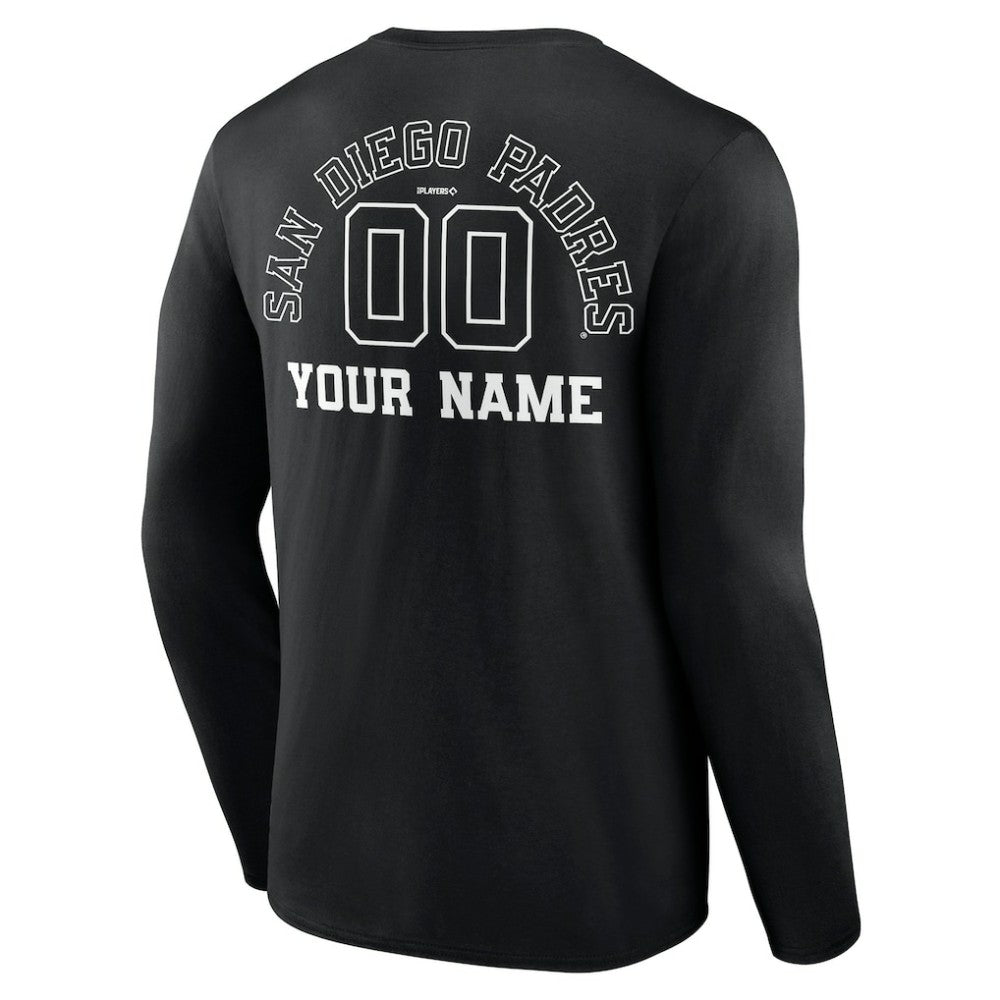 San Diego Padres Monochrome Personalized Name & Number Long Sleeve T-Shirt - Black T-shirts