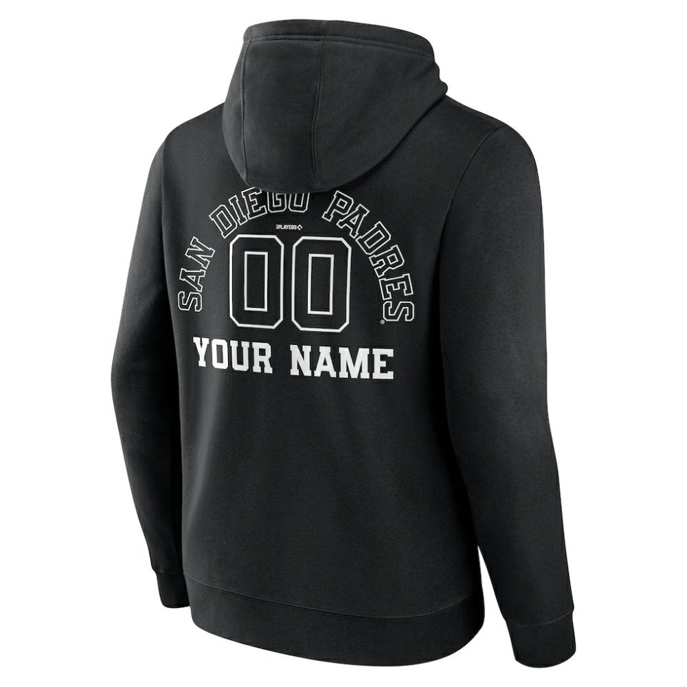 San Diego Padres Monochrome Personalized Name & Number Pullover Hoodie - Black Hoodies