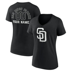 San Diego Padres Women's Monochrome Personalized Name & Number V-Neck T-Shirt - Black T-shirts