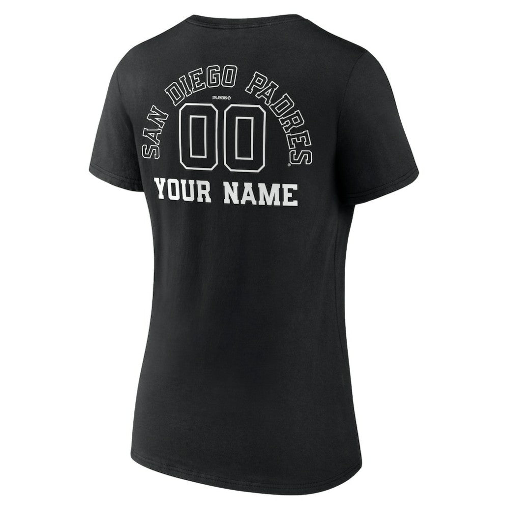 San Diego Padres Women's Monochrome Personalized Name & Number V-Neck T-Shirt - Black T-shirts