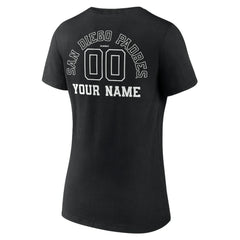 San Diego Padres Women's Monochrome Personalized Name & Number V-Neck T-Shirt - Black T-shirts