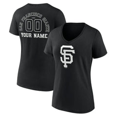 San Francisco Giants Women's Monochrome Personalized Name & Number V-Neck T-Shirt - Black T-shirts