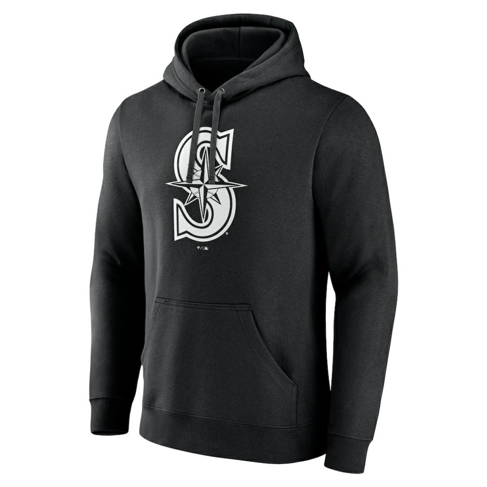 Seattle Mariners Monochrome Personalized Name & Number Pullover Hoodie - Black Hoodies