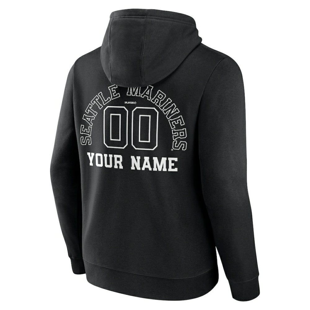Seattle Mariners Monochrome Personalized Name & Number Pullover Hoodie - Black Hoodies
