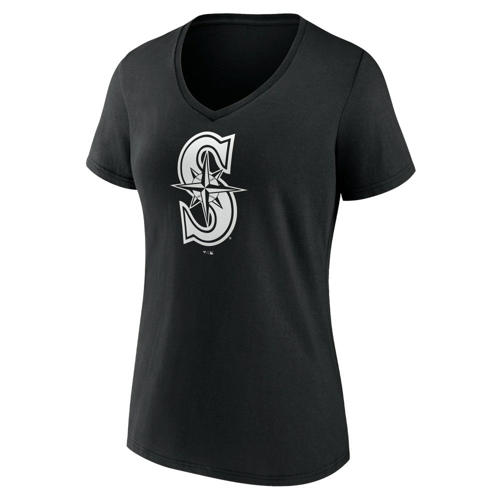 Seattle Mariners Women's Monochrome Personalized Name & Number V-Neck T-Shirt - Black T-shirts
