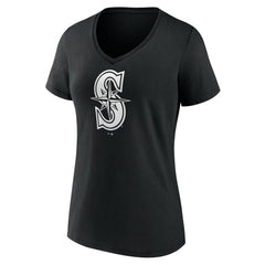 Seattle Mariners Women's Monochrome Personalized Name & Number V-Neck T-Shirt - Black T-shirts