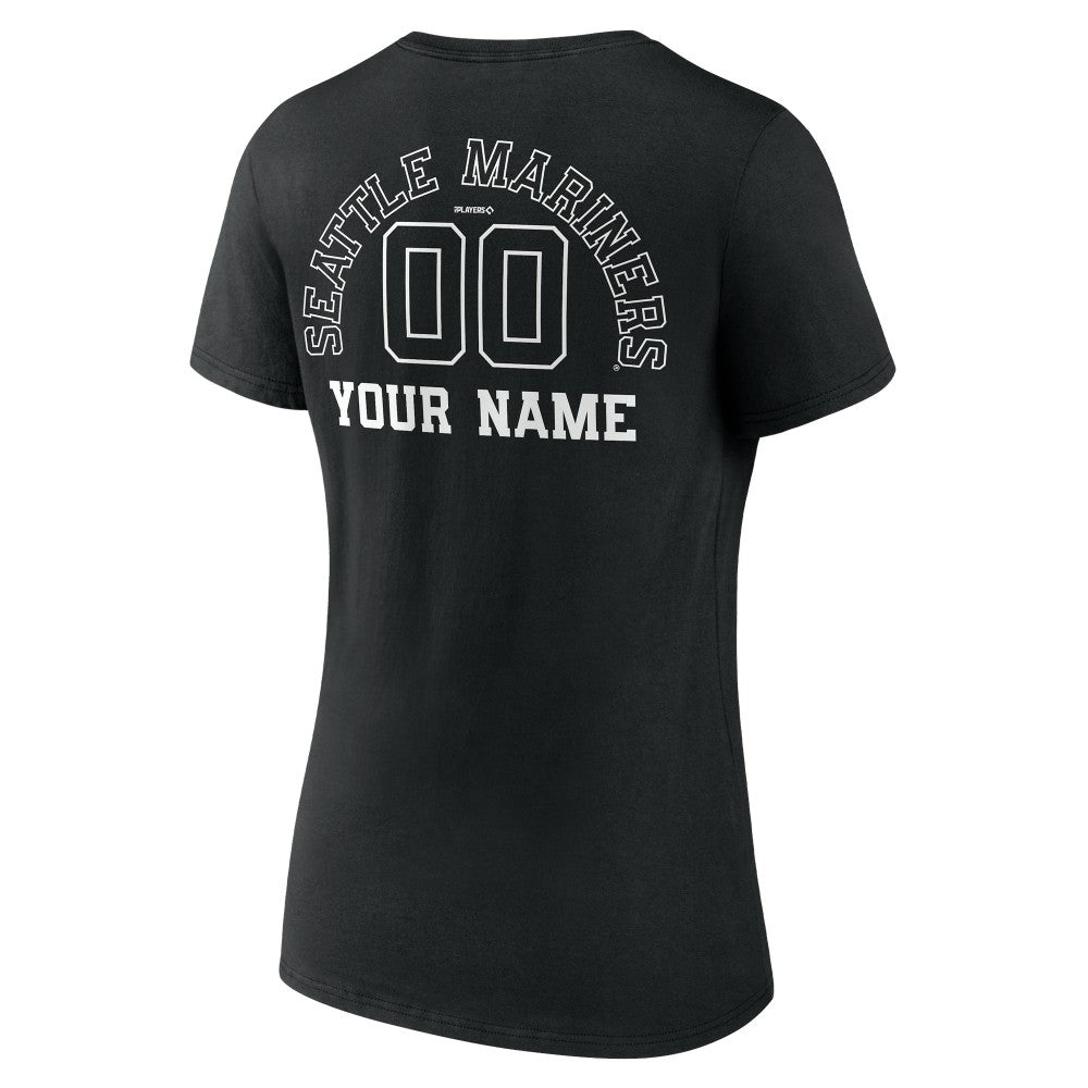Seattle Mariners Women's Monochrome Personalized Name & Number V-Neck T-Shirt - Black T-shirts