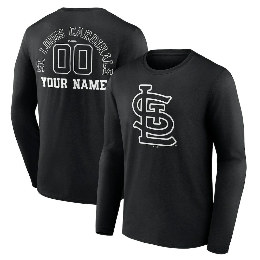 St. Louis Cardinals Monochrome Personalized Name & Number Long Sleeve T-Shirt - Black T-shirts