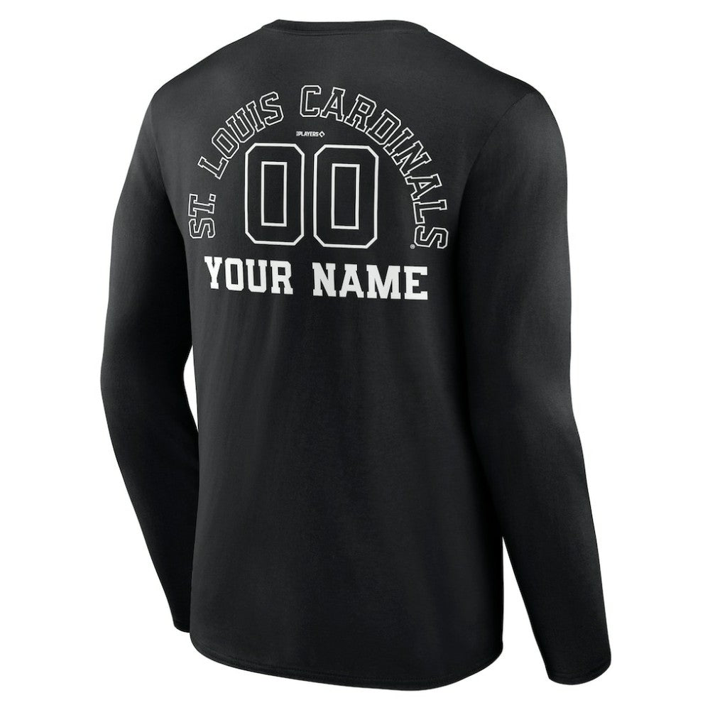 St. Louis Cardinals Monochrome Personalized Name & Number Long Sleeve T-Shirt - Black T-shirts
