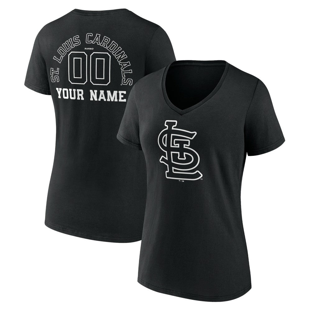 St. Louis Cardinals Women's Monochrome Personalized Name & Number V-Neck T-Shirt - Black T-shirts