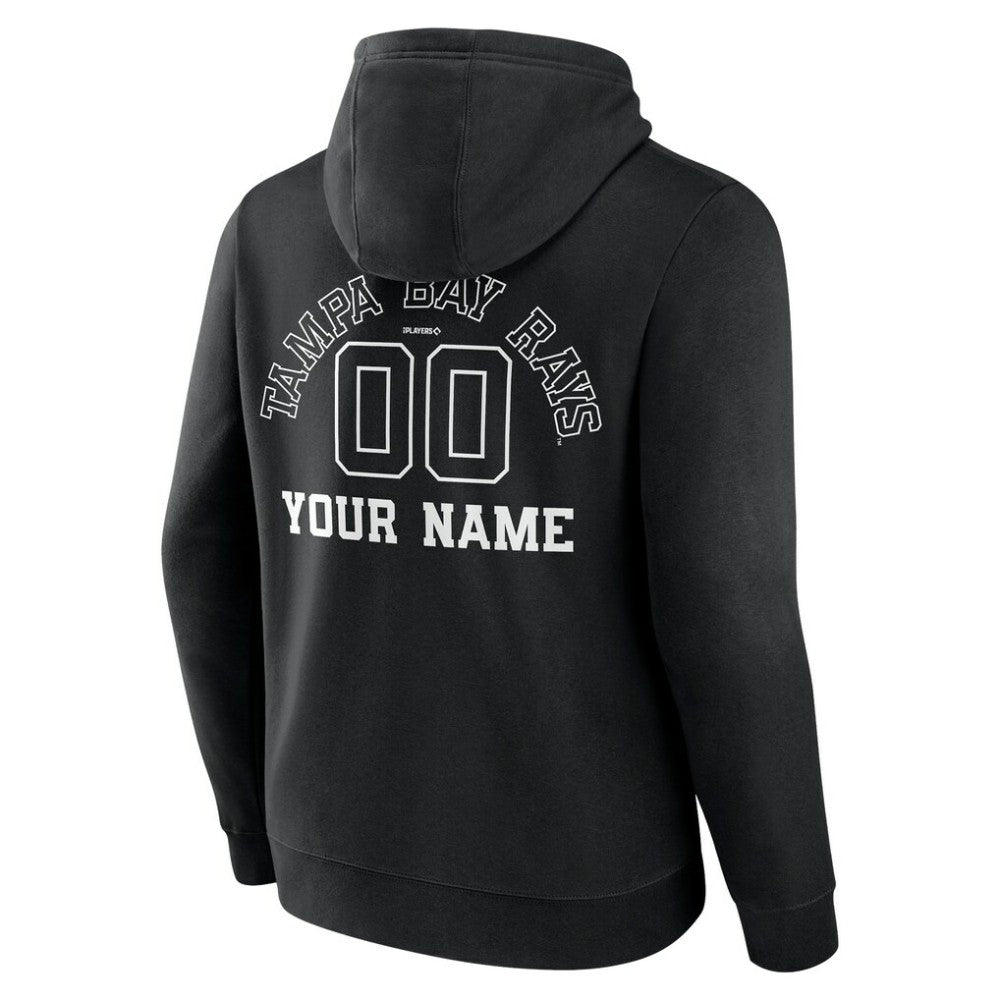 Tampa Bay Rays Monochrome Personalized Name & Number Pullover Hoodie - Black Hoodies