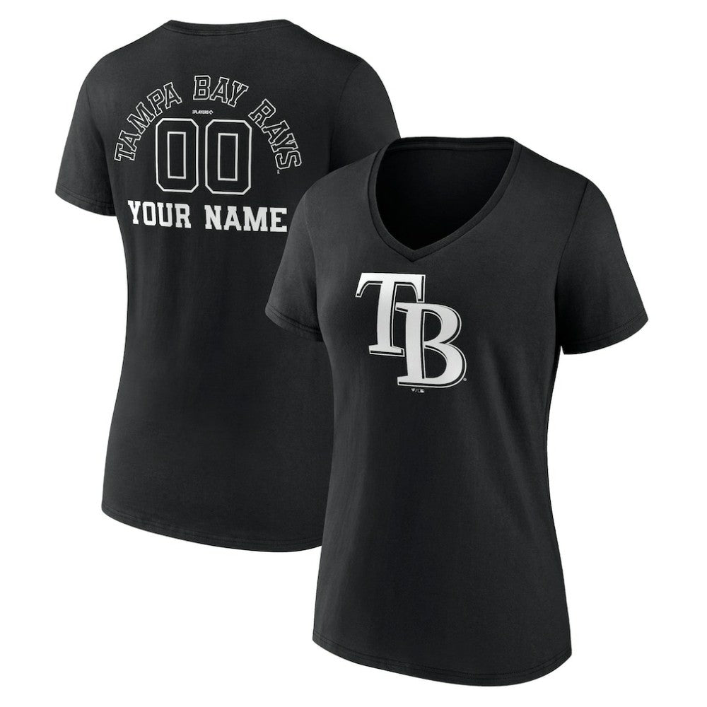 Tampa Bay Rays Women's Monochrome Personalized Name & Number V-Neck T-Shirt - Black T-shirts
